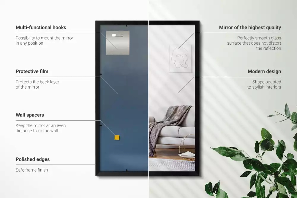 Téglalap alakú tükör fal fekete kerettel