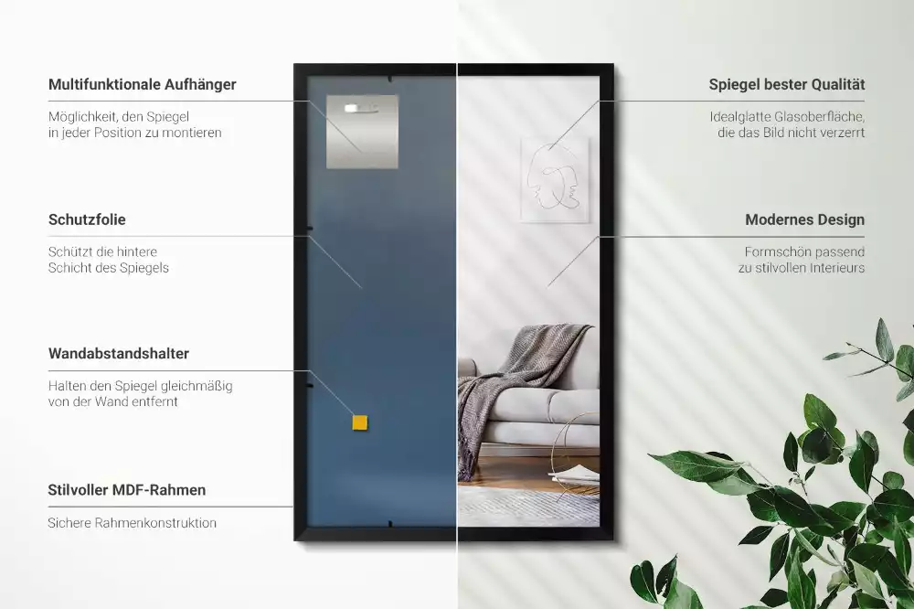 Téglalap alakú tükör fal fekete kerettel