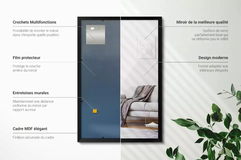 Téglalap alakú tükör fal fekete kerettel