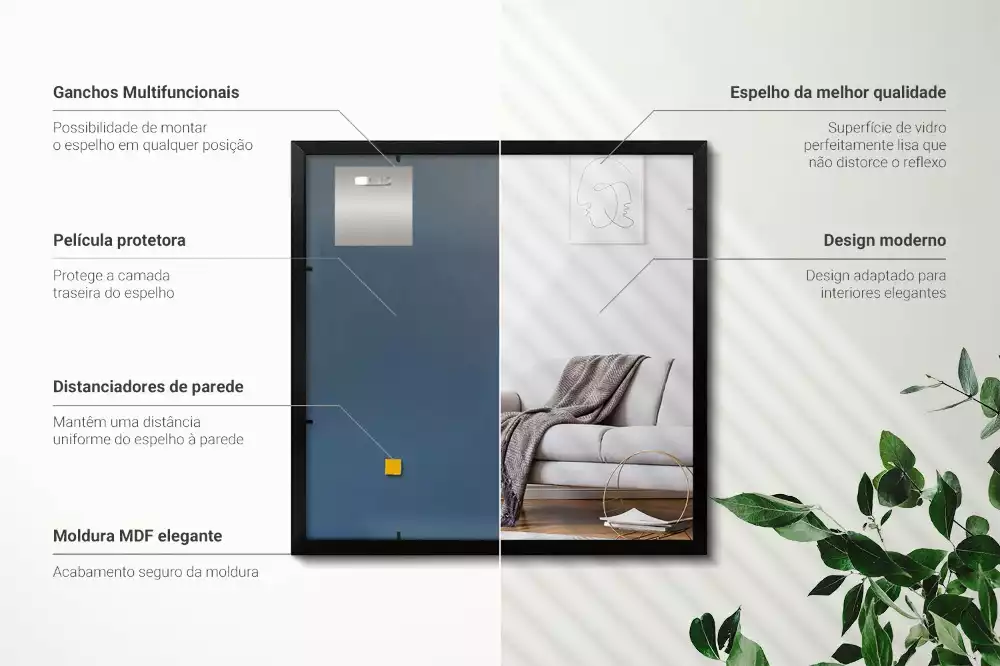 Téglalap alakú tükör fal fekete kerettel