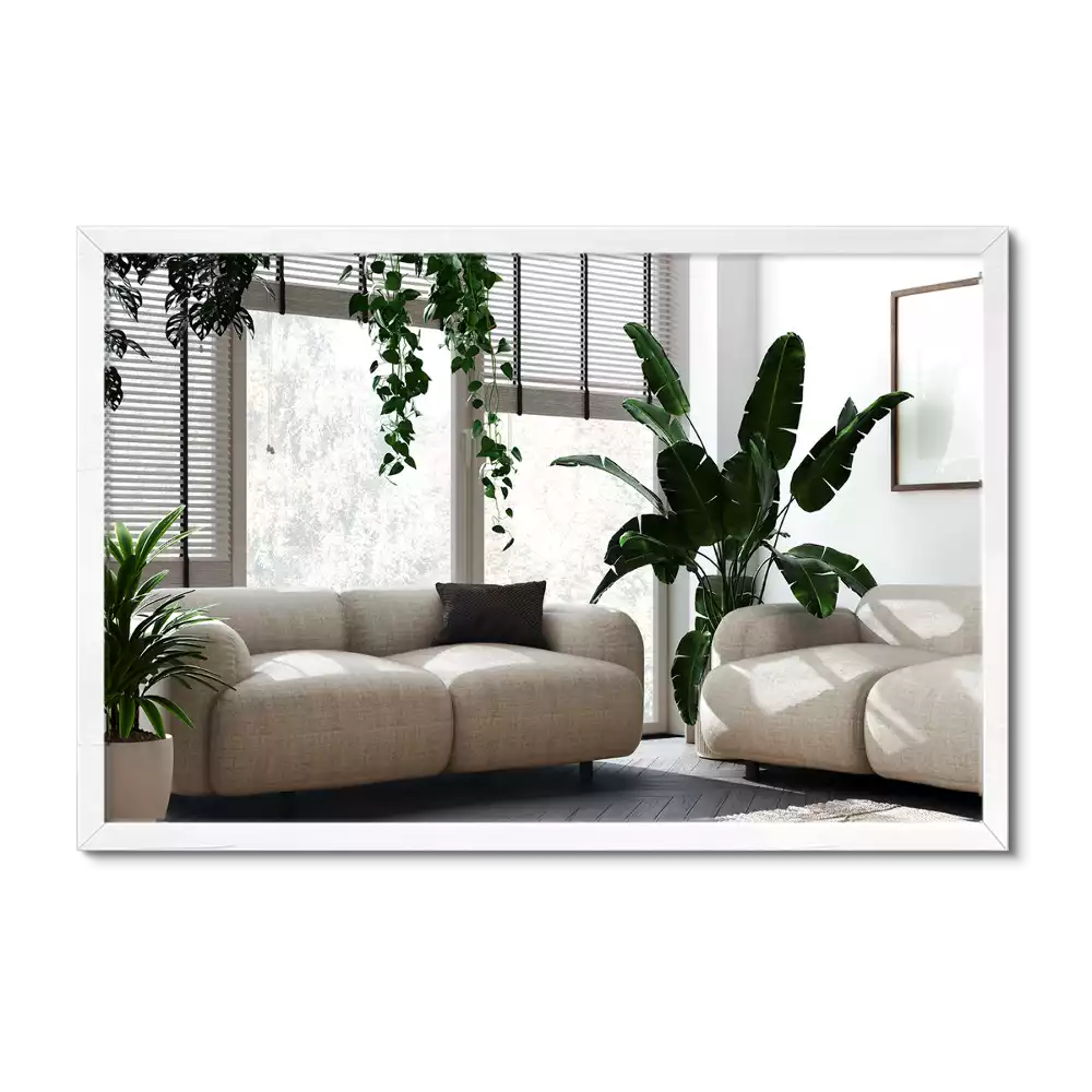 Négyszögletes tükör dekoratív fehér kerettel