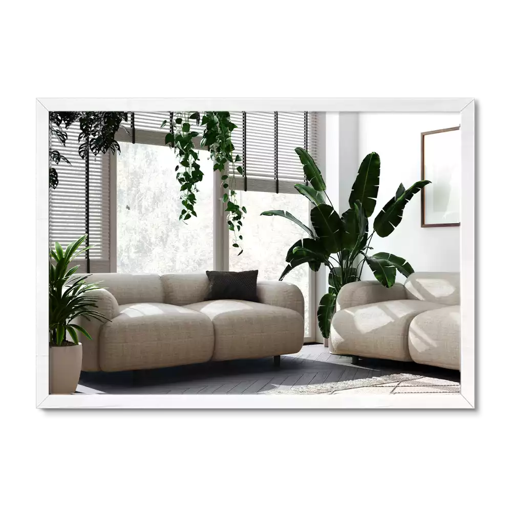 Négyszögletes tükör dekoratív fehér kerettel