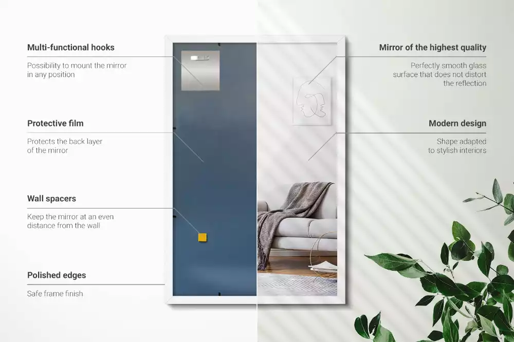Négyszögletes tükör dekoratív fehér kerettel