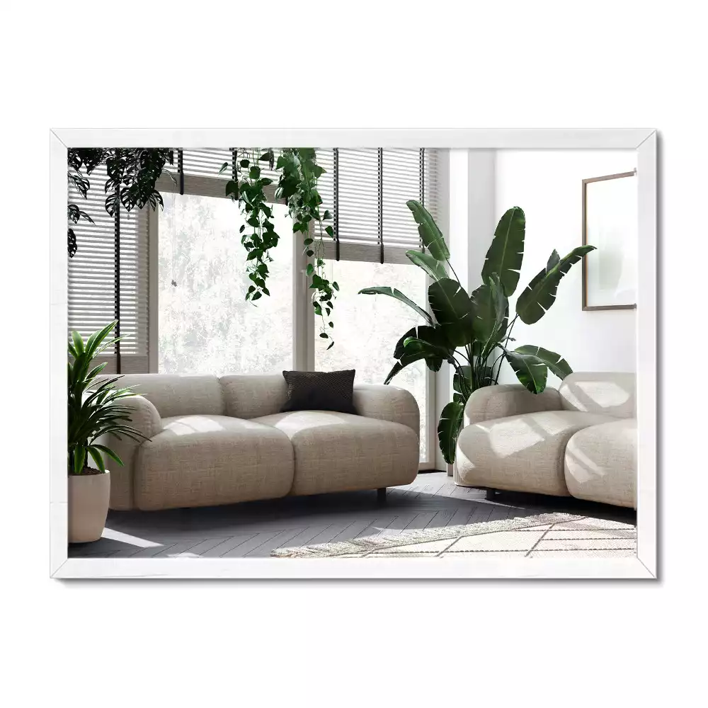 Négyszögletes tükör dekoratív fehér kerettel