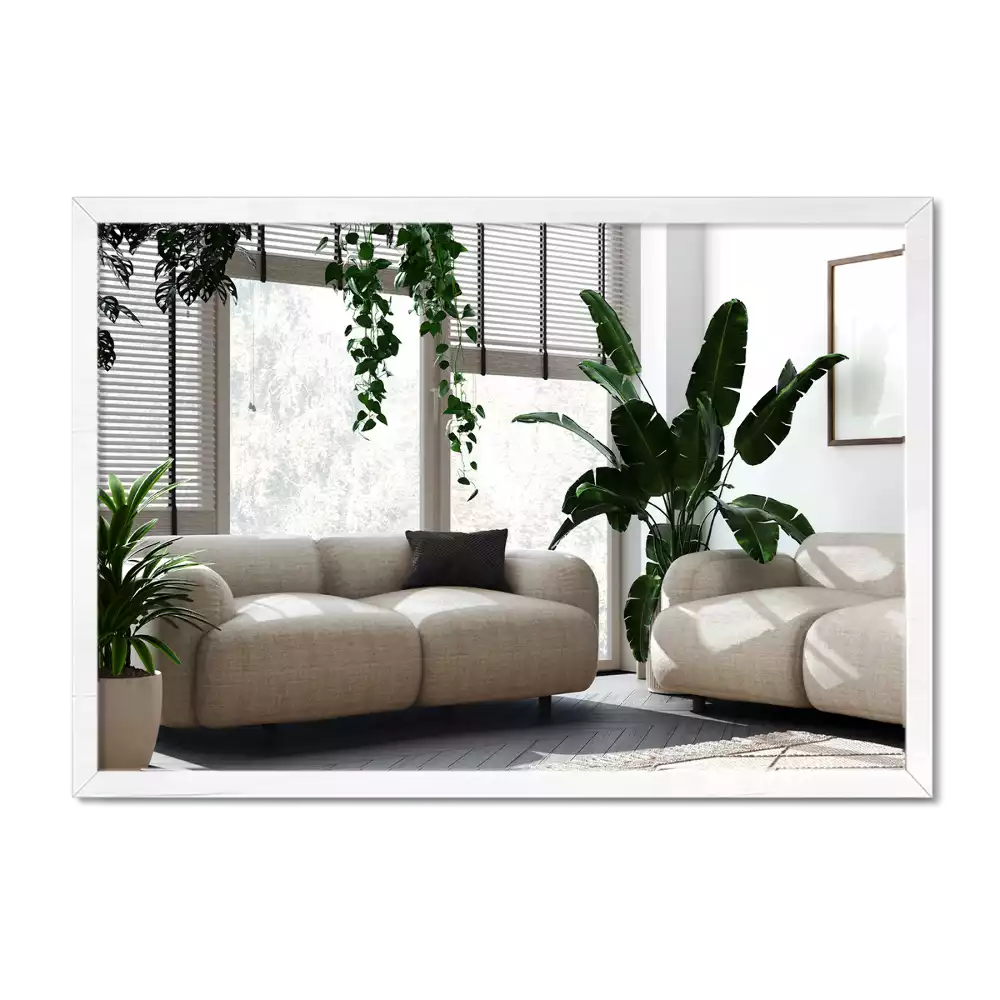 Négyszögletes tükör dekoratív fehér kerettel