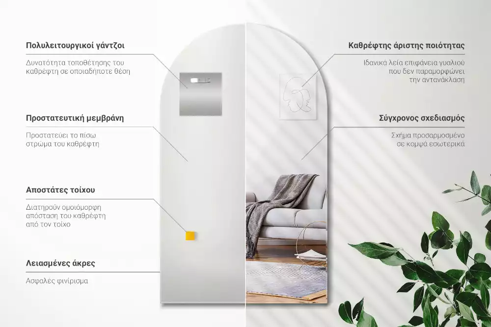 Fél-ovális tükör függő dekoratív