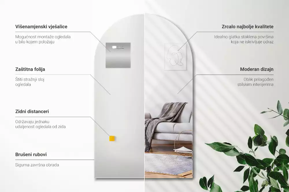 Fél-ovális tükör függő dekoratív