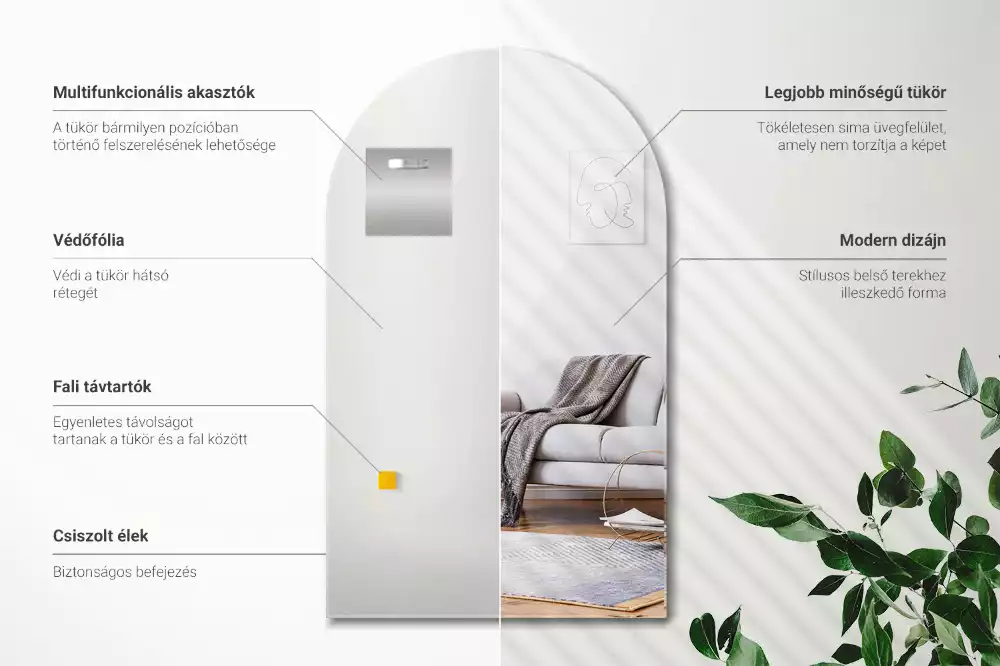 Fél-ovális tükör függő dekoratív