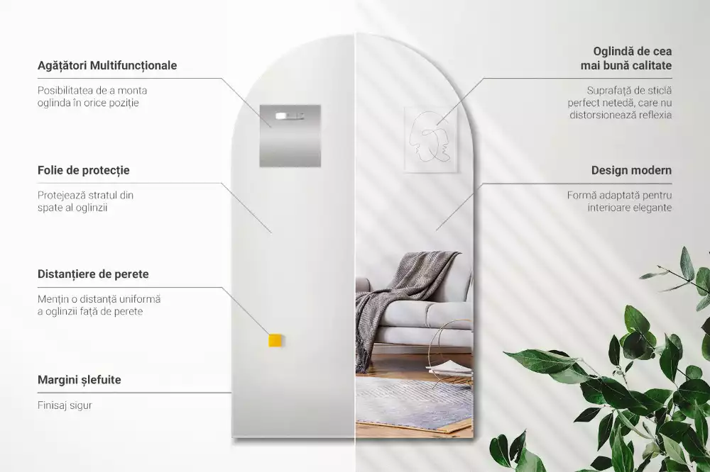 Fél-ovális tükör függő dekoratív