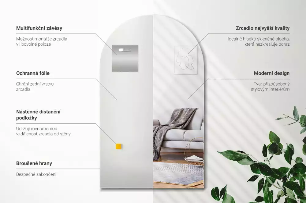 Fél-ovális tükör függő dekoratív