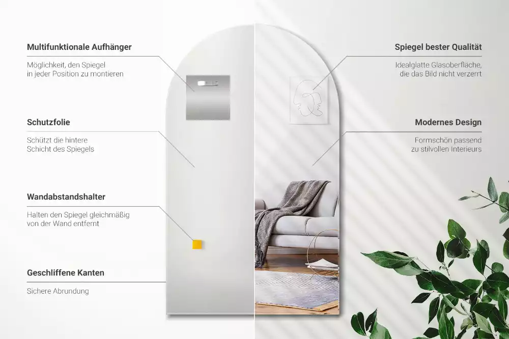 Fél-ovális tükör függő dekoratív