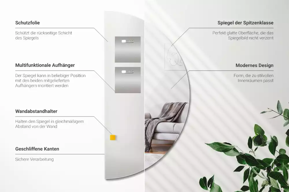 Félkör alakú tükör lógó keret nélkül