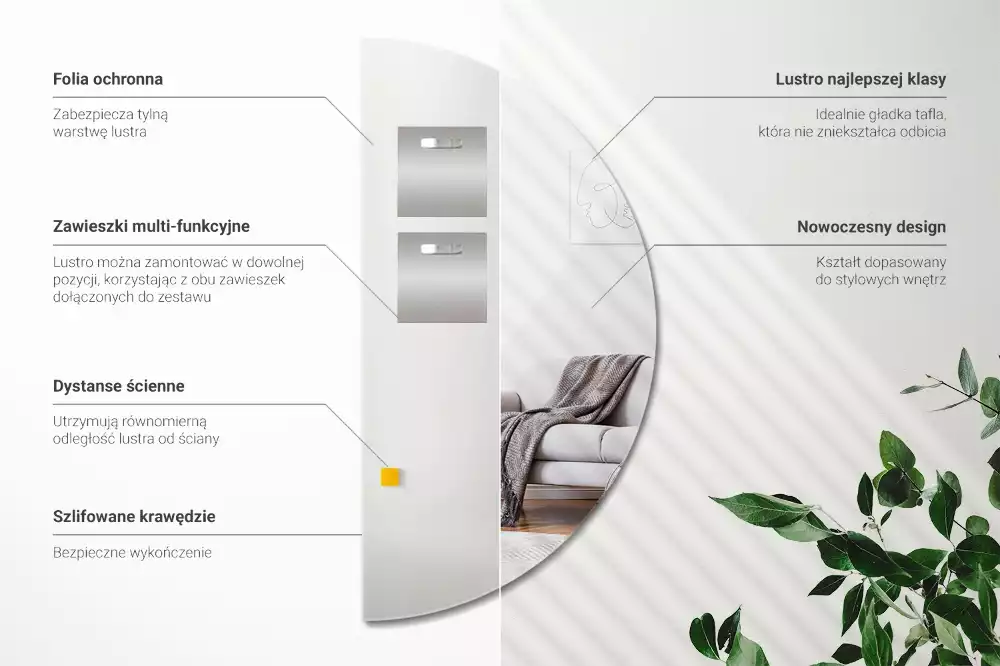 Félkör alakú tükör lógó keret nélkül