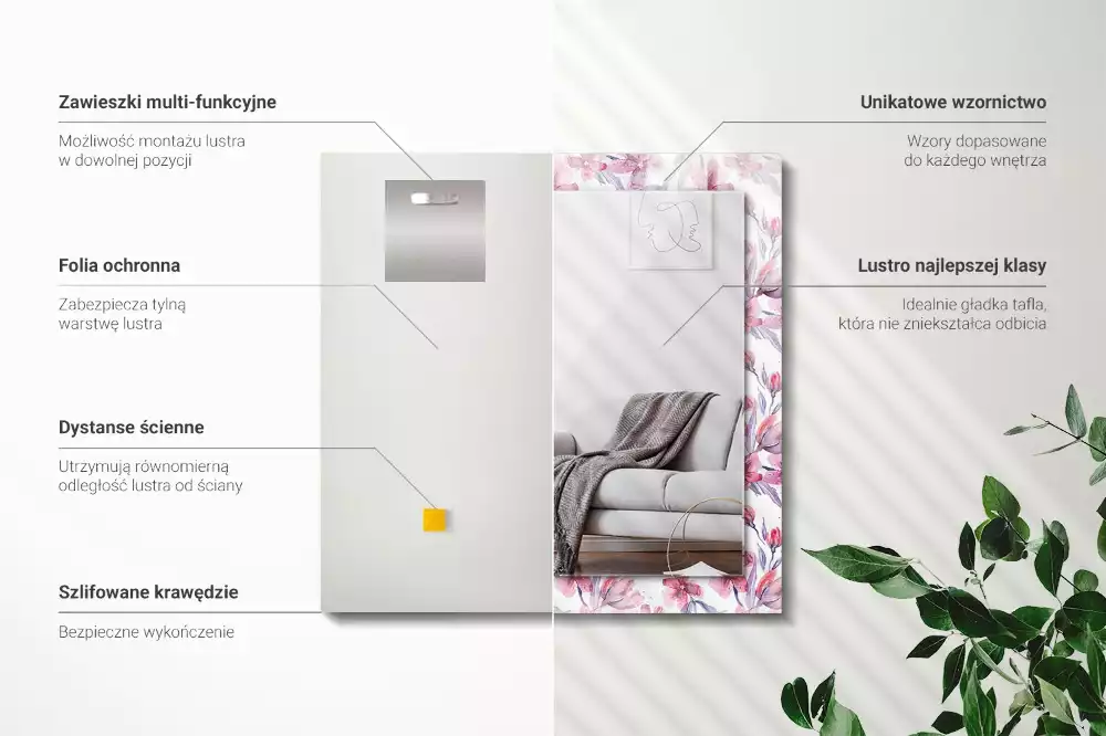 Négyszögletes dísztükör Virágok akvarell minta