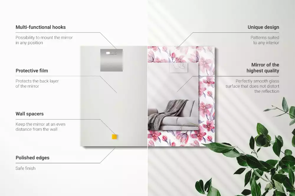 Négyszögletes dísztükör Virágok akvarell minta