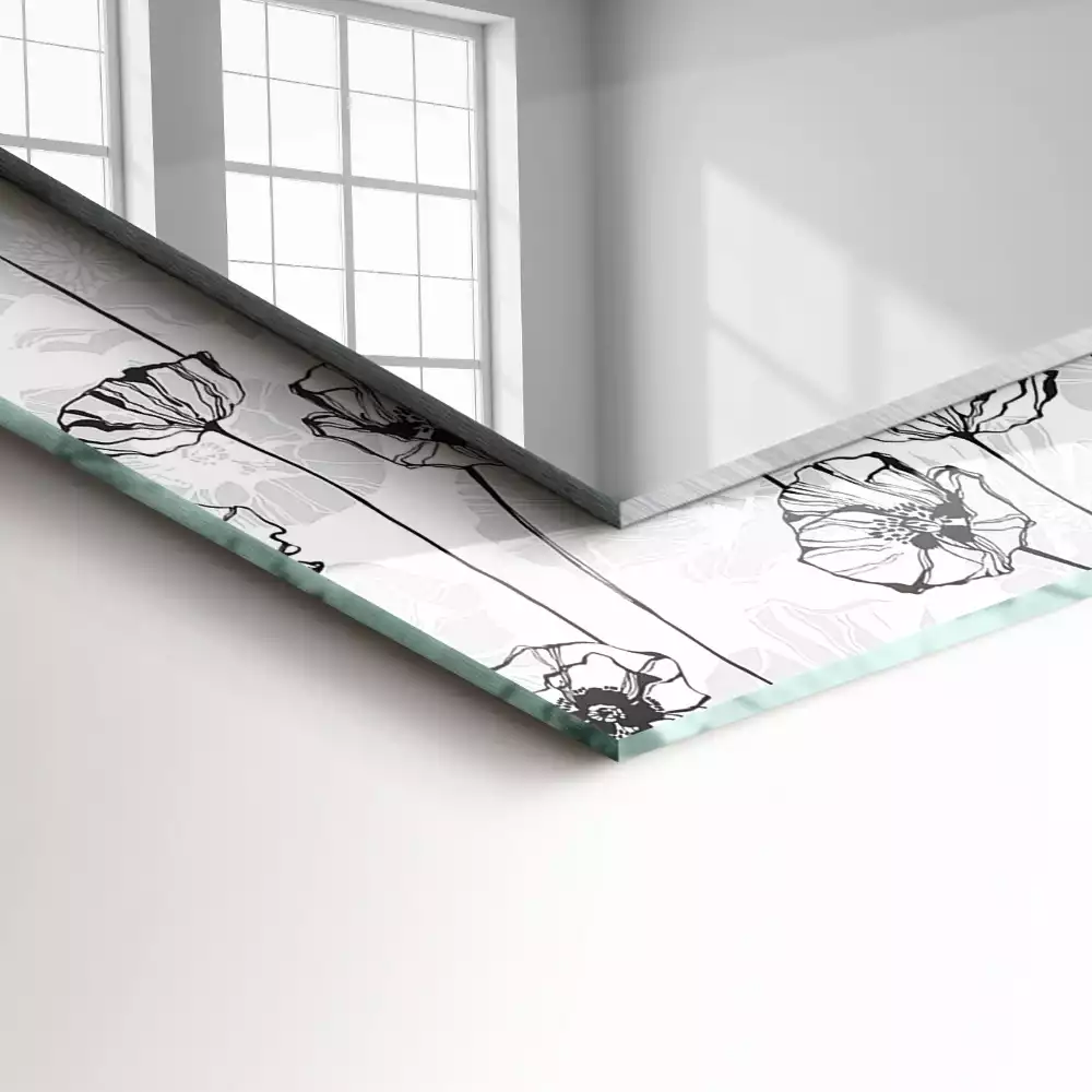 Négyszögletes dísztükör Virágmintás monokróm