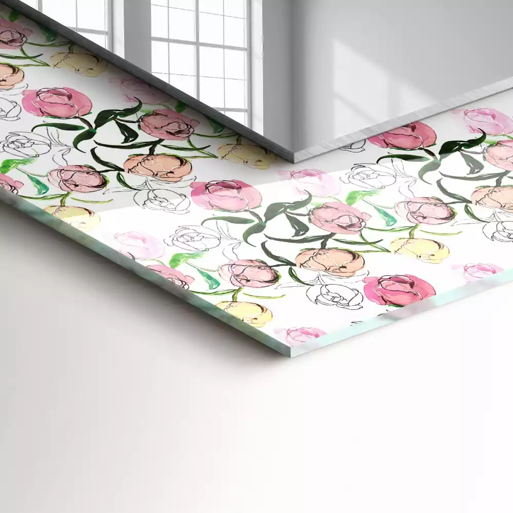 Négyszögletes dísztükör Virágmintás