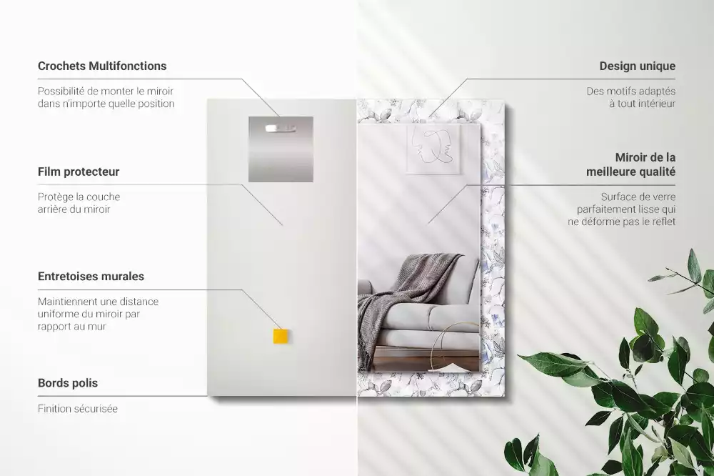 Négyszögletes dísztükör Virágok és levelek