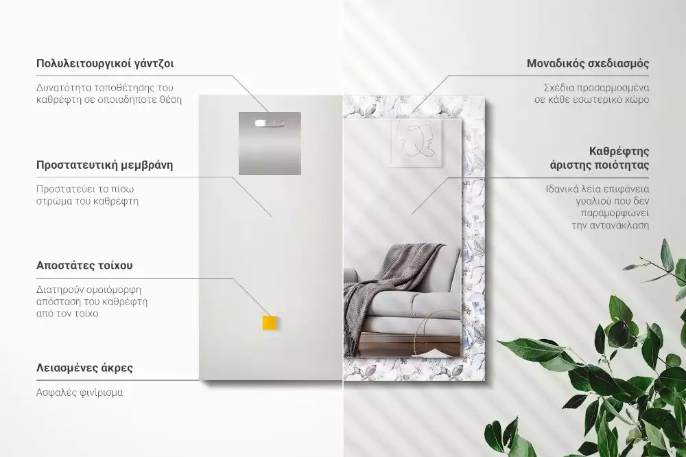 Négyszögletes dísztükör Virágok és levelek