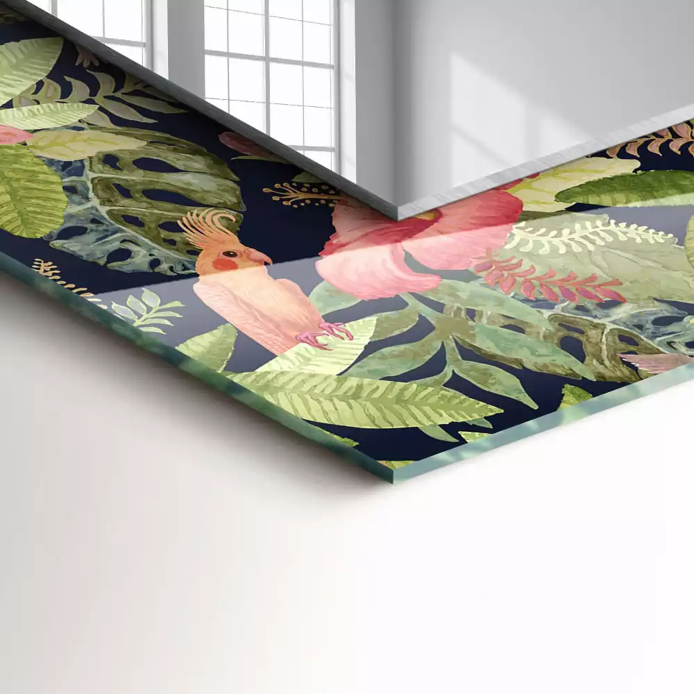 Négyszögletes dísztükör Virágok és madarak