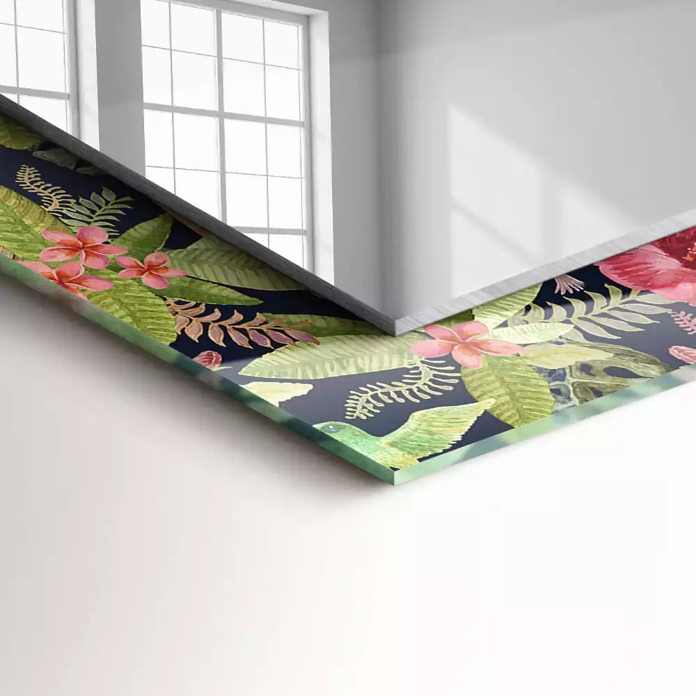 Négyszögletes dísztükör Virágok és madarak