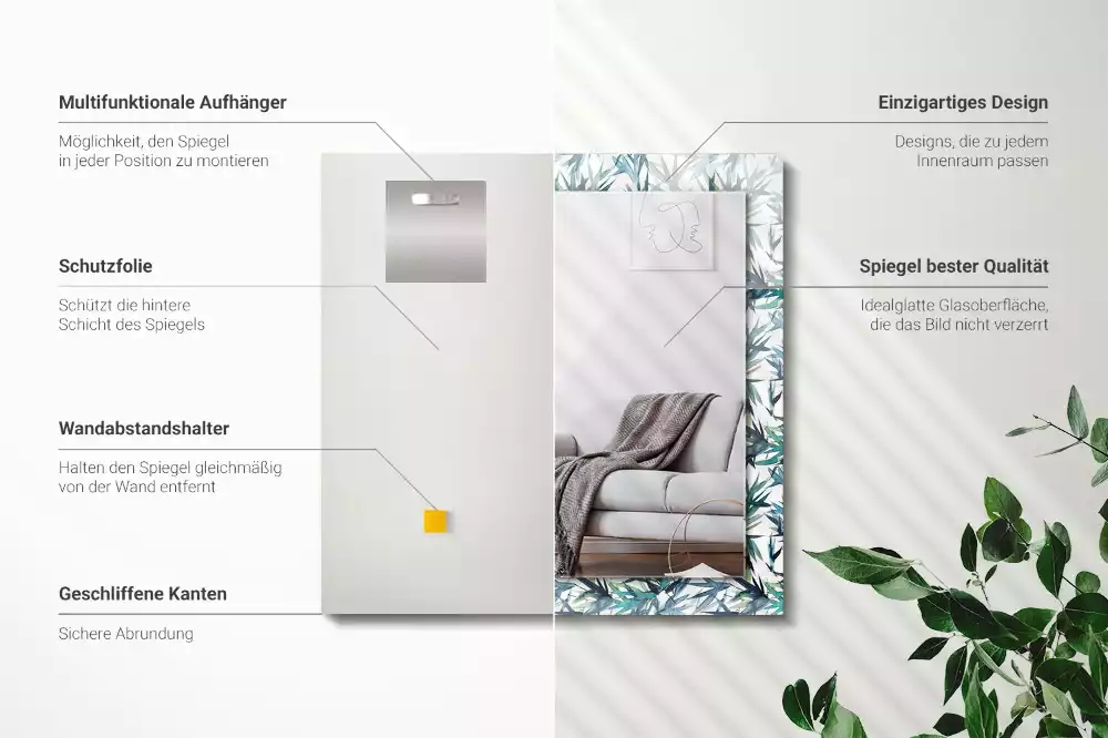 Négyszögletes dísztükör Bambusz levelek akvarell