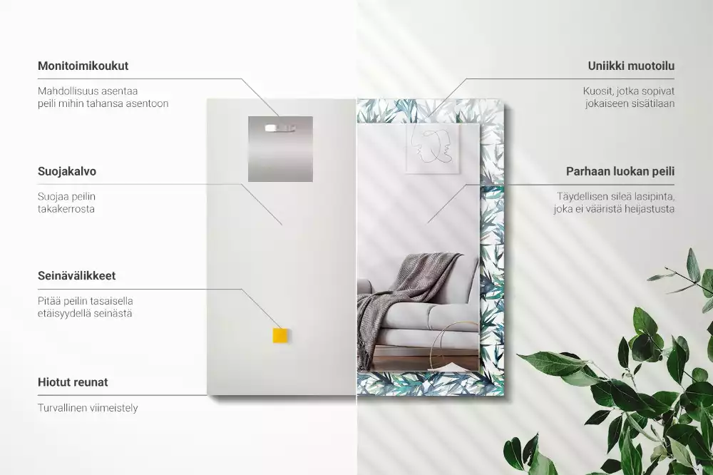 Négyszögletes dísztükör Bambusz levelek akvarell