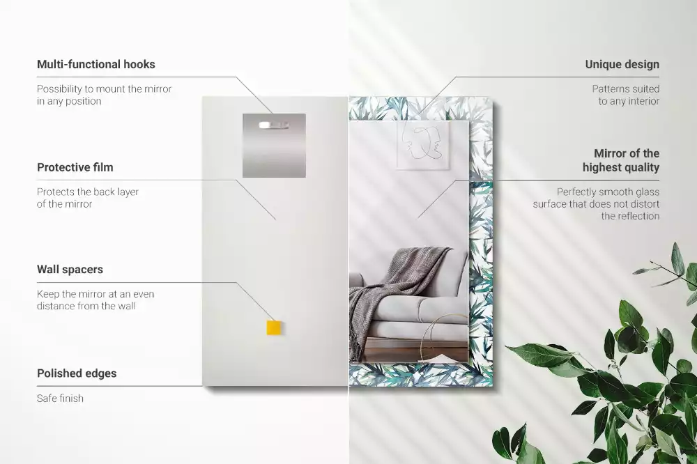 Négyszögletes dísztükör Bambusz levelek akvarell