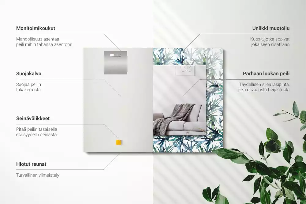 Négyszögletes dísztükör Bambusz levelek akvarell