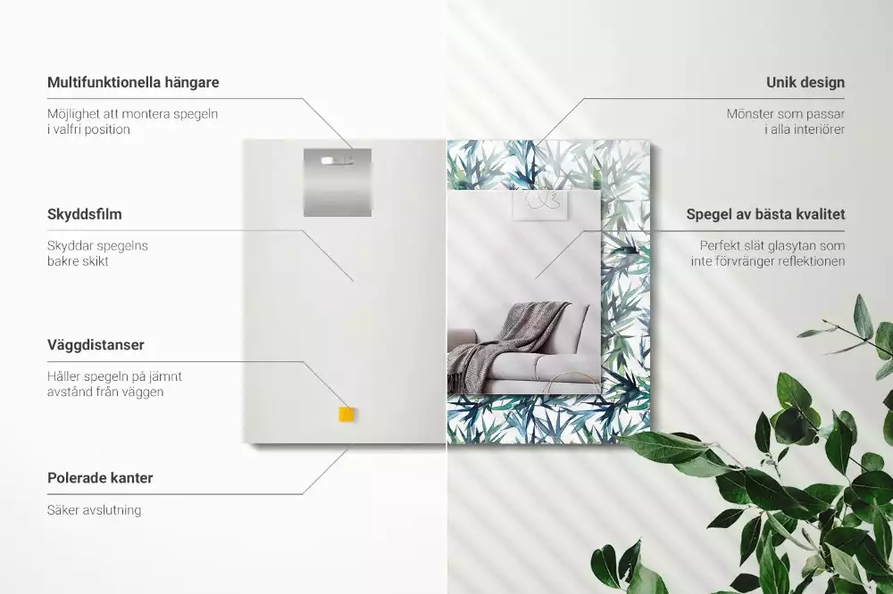 Négyszögletes dísztükör Bambusz levelek akvarell