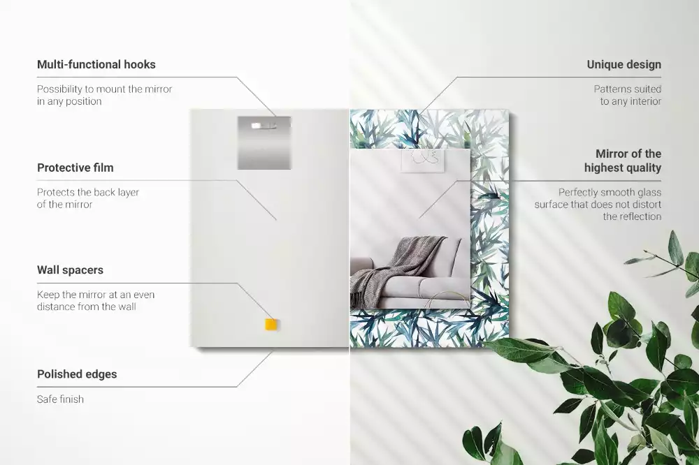 Négyszögletes dísztükör Bambusz levelek akvarell