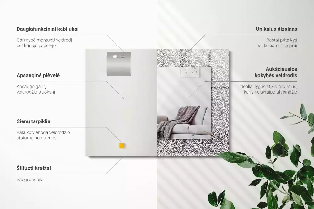 Négyszögletes dísztükör 3D-s minta