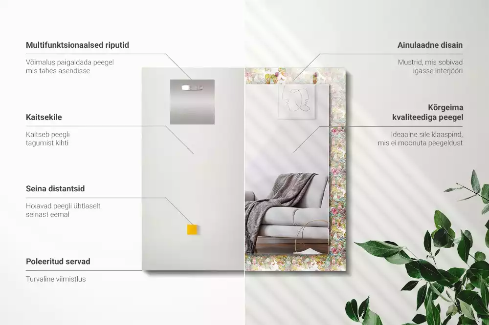 Négyszögletes dísztükör Színes pillangók virágok