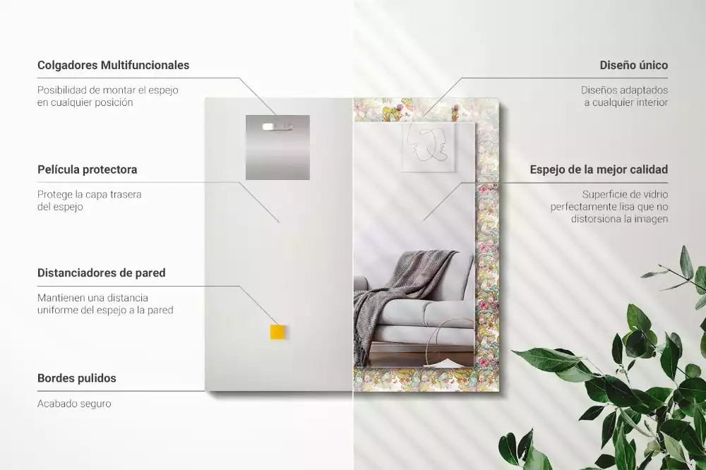 Négyszögletes dísztükör Színes pillangók virágok