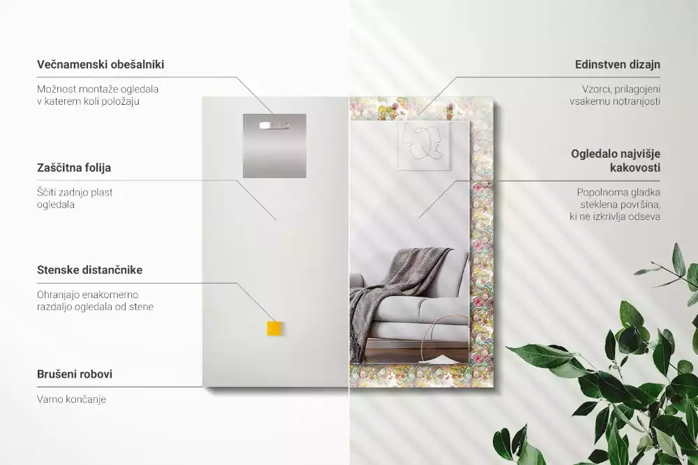 Négyszögletes dísztükör Színes pillangók virágok