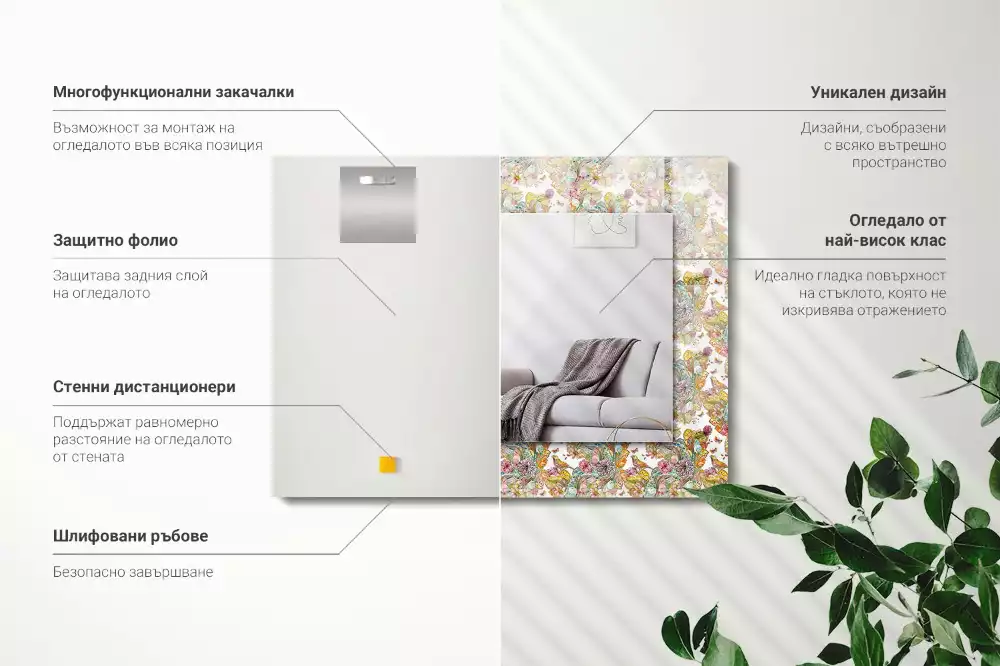 Négyszögletes dísztükör Színes pillangók virágok