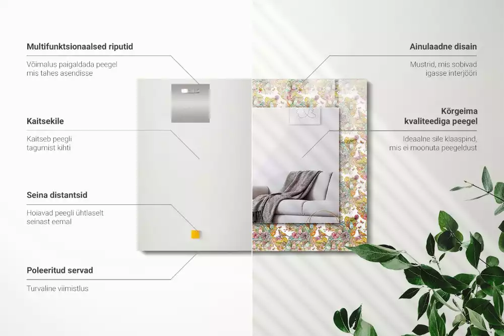 Négyszögletes dísztükör Színes pillangók virágok