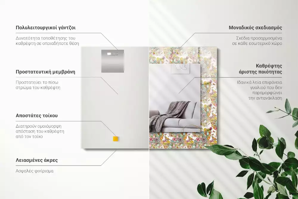 Négyszögletes dísztükör Színes pillangók virágok