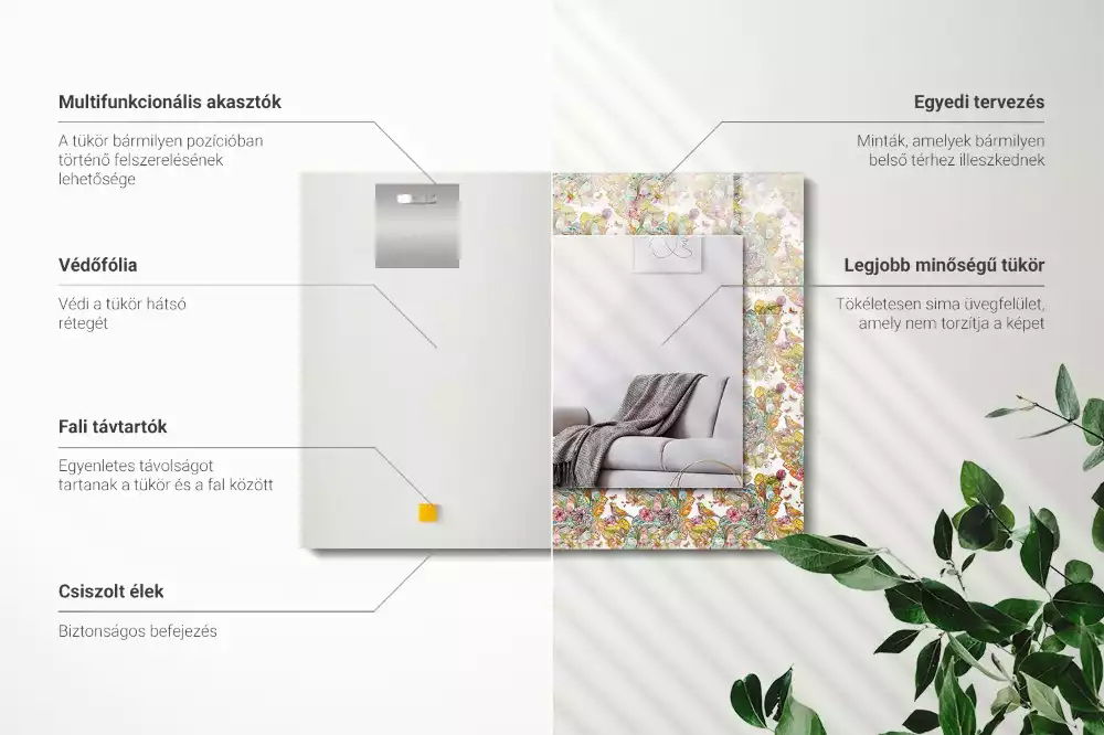 Négyszögletes dísztükör Színes pillangók virágok