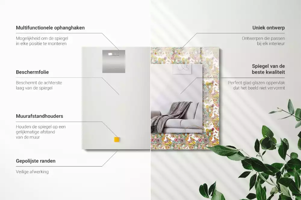 Négyszögletes dísztükör Színes pillangók virágok