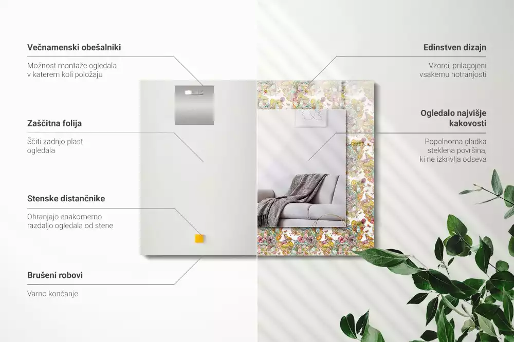 Négyszögletes dísztükör Színes pillangók virágok