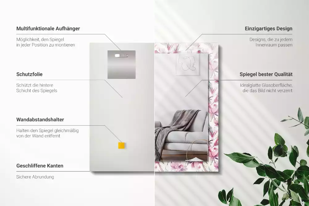 Négyszögletes dísztükör Lila virágminták