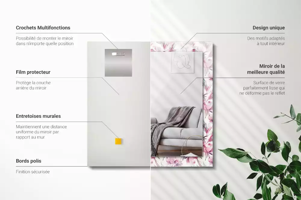 Négyszögletes dísztükör Lila virágminták