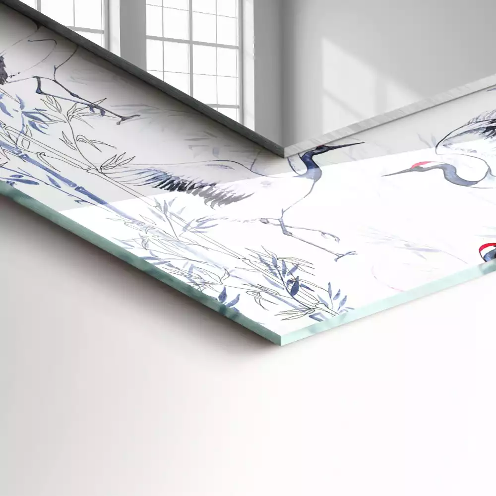 Négyszögletes dísztükör Daruk és bambuszok