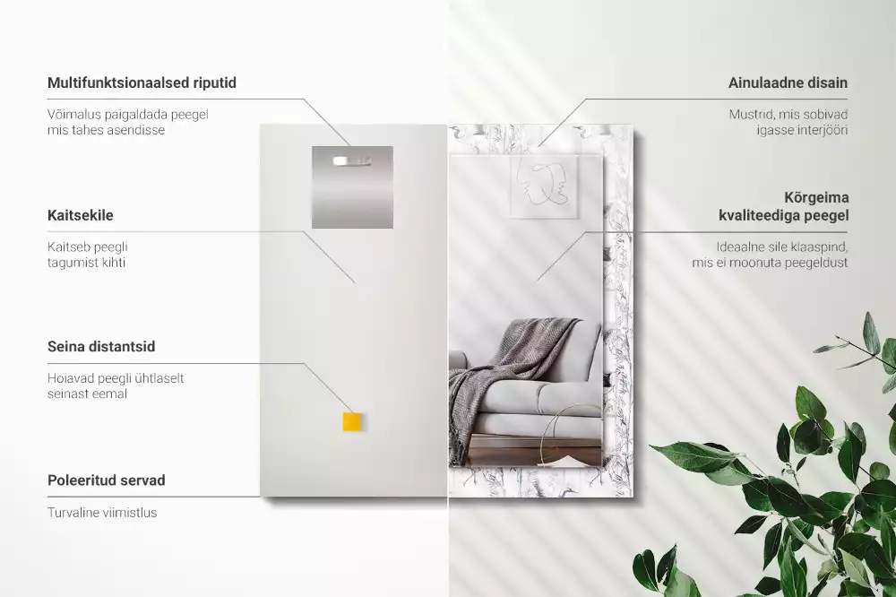 Négyszögletes dísztükör Daruk és bambuszok