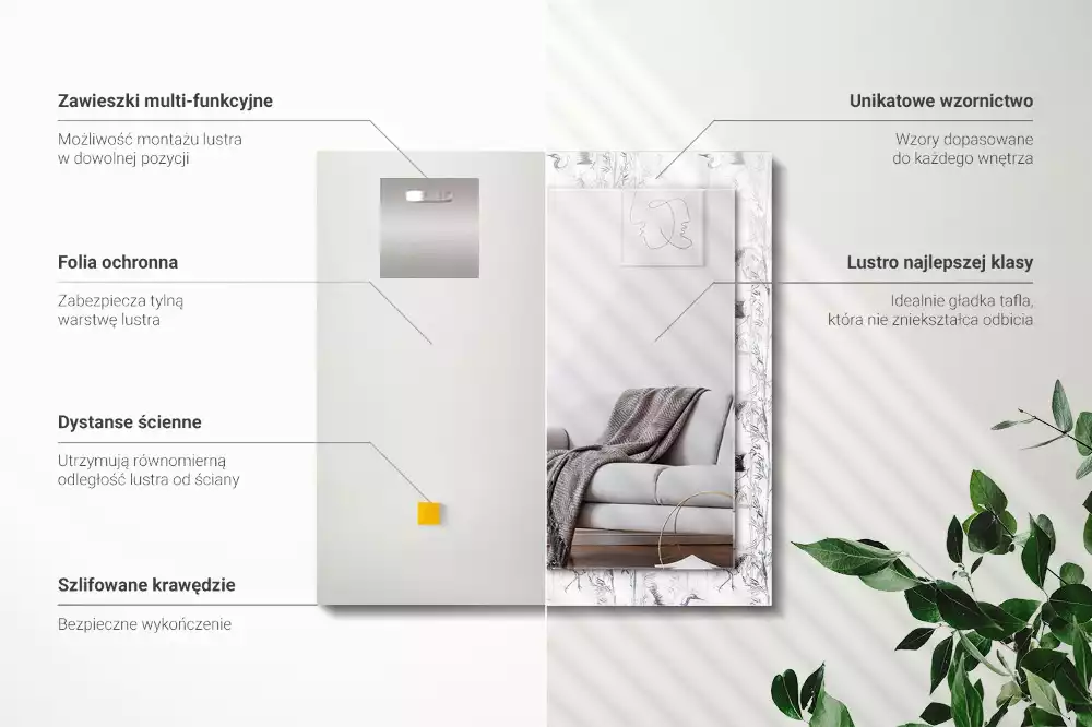 Négyszögletes dísztükör Daruk és bambuszok