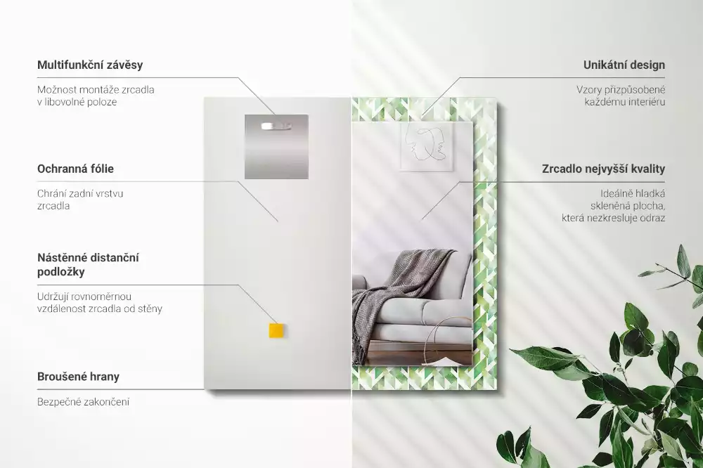 Négyszögletes dísztükör Zöld geometriai minta