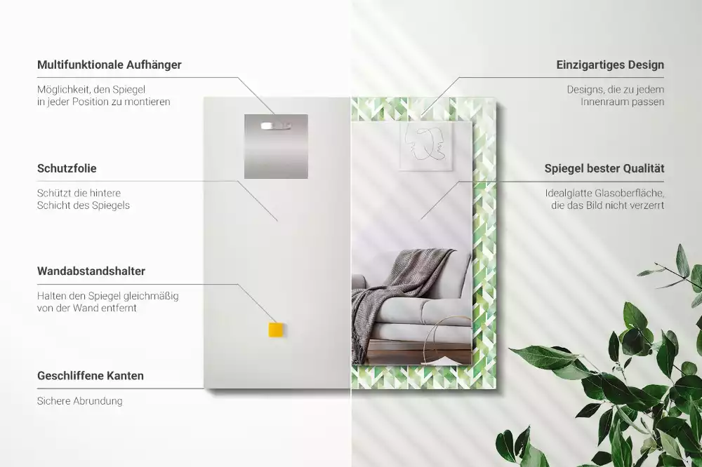 Négyszögletes dísztükör Zöld geometriai minta