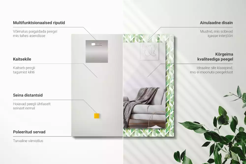 Négyszögletes dísztükör Zöld geometriai minta