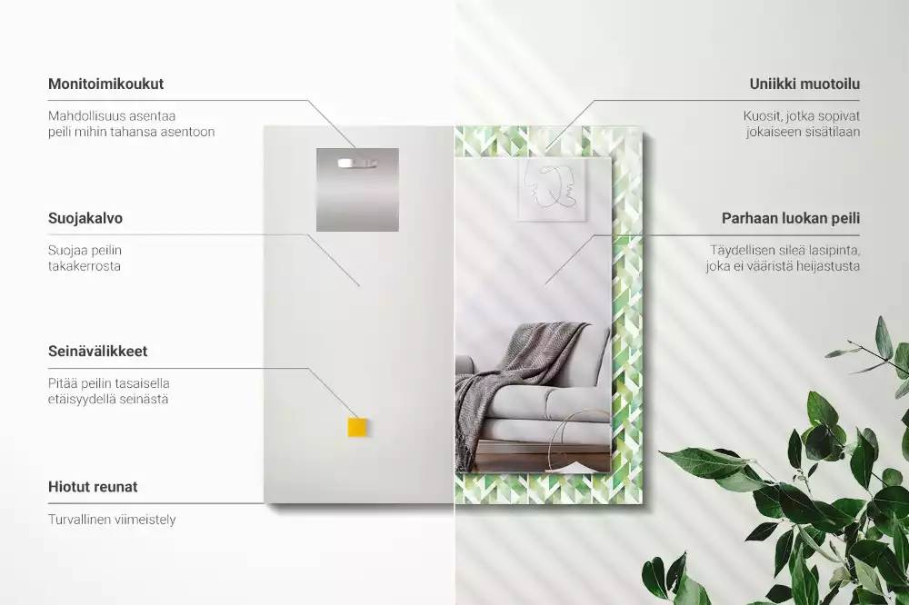 Négyszögletes dísztükör Zöld geometriai minta